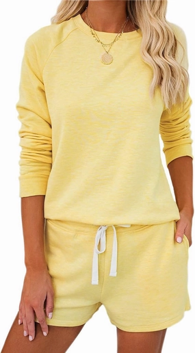 Women’s Long Sleeve Pajamas Set PJ Sets Casual Pullover and Shorts PJs Jogger Set Sleepwear Loungewear