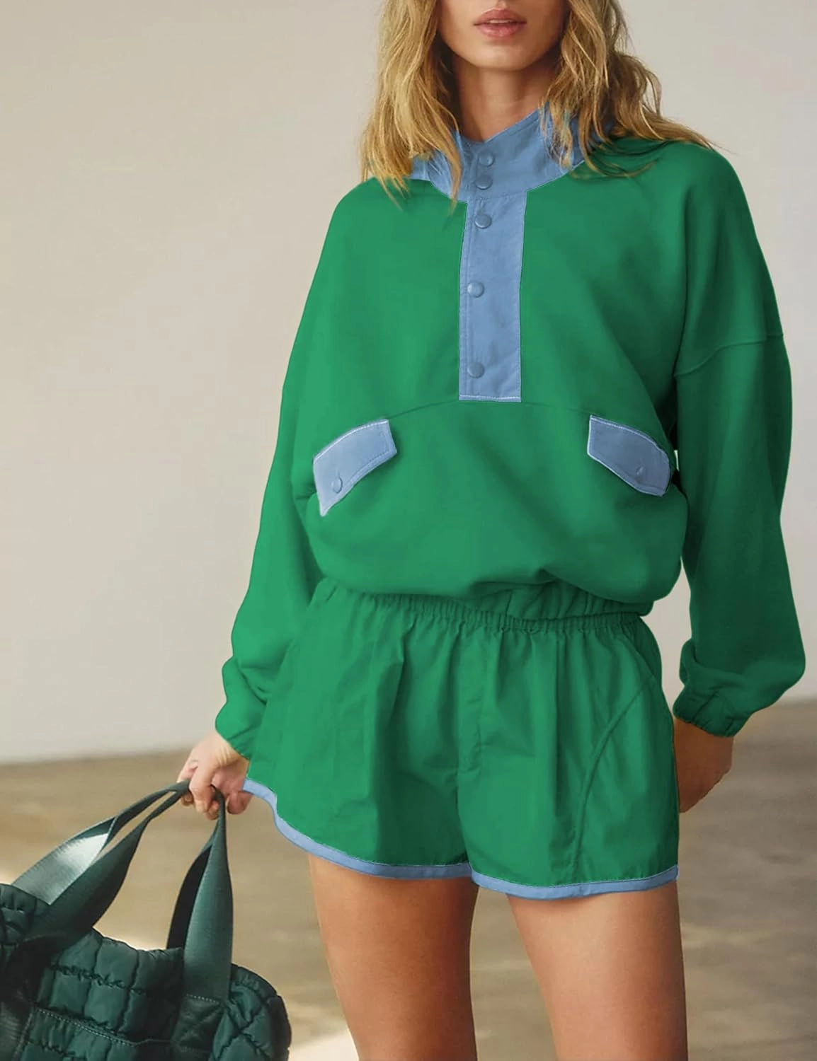 Women's Two Piece Short Sets Summer Lounge Sweatsuits Long Sleeve Outfits Travel Tracksuit with Pocket