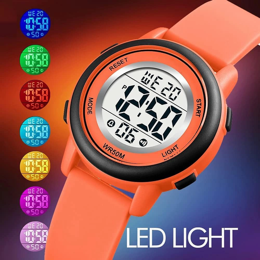 Womens Digital Watches LED Screen Silicone Strap Watch Military Multifunction Waterproof Alarm Stopwatch LED Backlight Outdoor Sports Watch