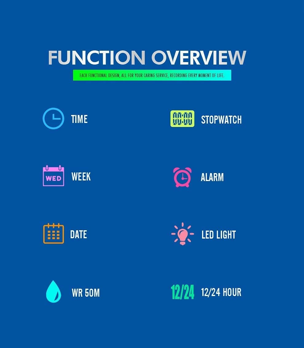 Womens Digital Watches LED Screen Silicone Strap Watch Military Multifunction Waterproof Alarm Stopwatch LED Backlight Outdoor Sports Watch