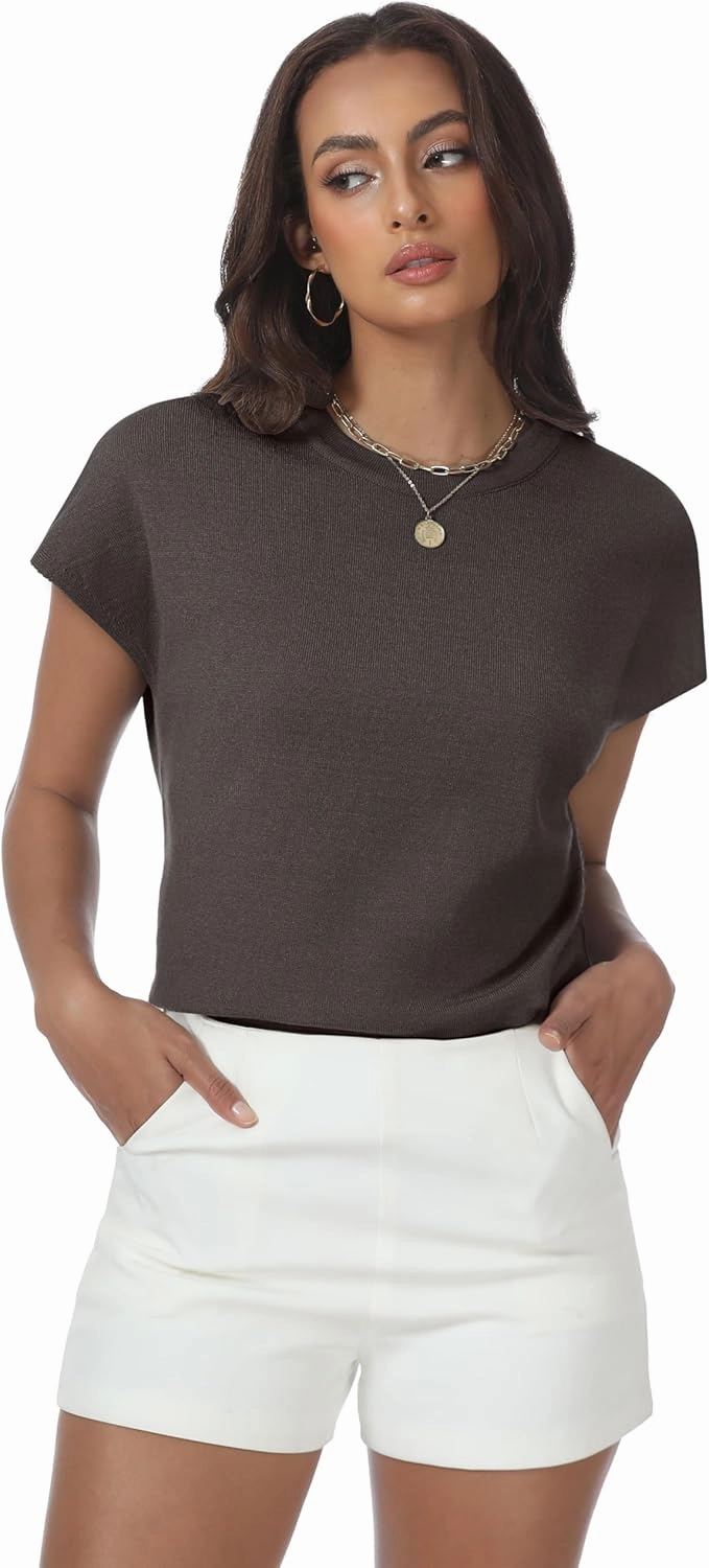 Womens Tops Summer Sweaters Short Sleeve Shirts Dressy Casual Basic Casual Cap Sleeve Tops Beach Vacation Clothes