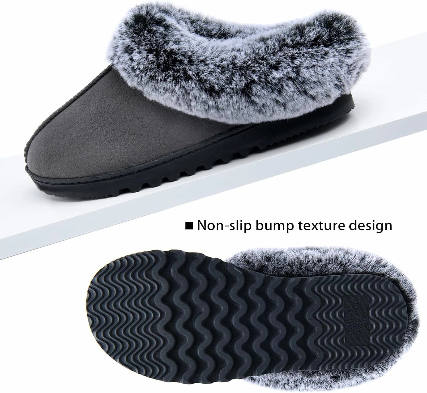 Womens Warm Memory Foam House Slippers, Cozy Winter Womens House Shoes Fuzzy Fur Collar, Indoor Outdoor Comfy Suede Bedroom Slippers with Non-Slip Rubber Sole