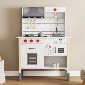 Wooden Play Kitchen for Kids, Interactive Kitchen Playset with Microwave, Range Hood Lights & Sounds, Stove, Sink, and Accessories | Realistic Toy Kitchen for Boys & Girls Ages 3 