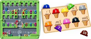 Wooden Puzzles for Toddler,Montessori Learning Toys for Toddler Ages 2-4,Peg Puzzle with Ice Cream Shape and Color Number Matching Educational Toys