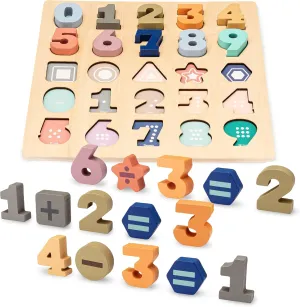 Wooden Puzzles for Toddlers 3-5 - 25pcs Puzzle by Number Kids With Shapes & Math Symbols - Toddler Learning Toys to Develop Counting & Problem-Solving Skills