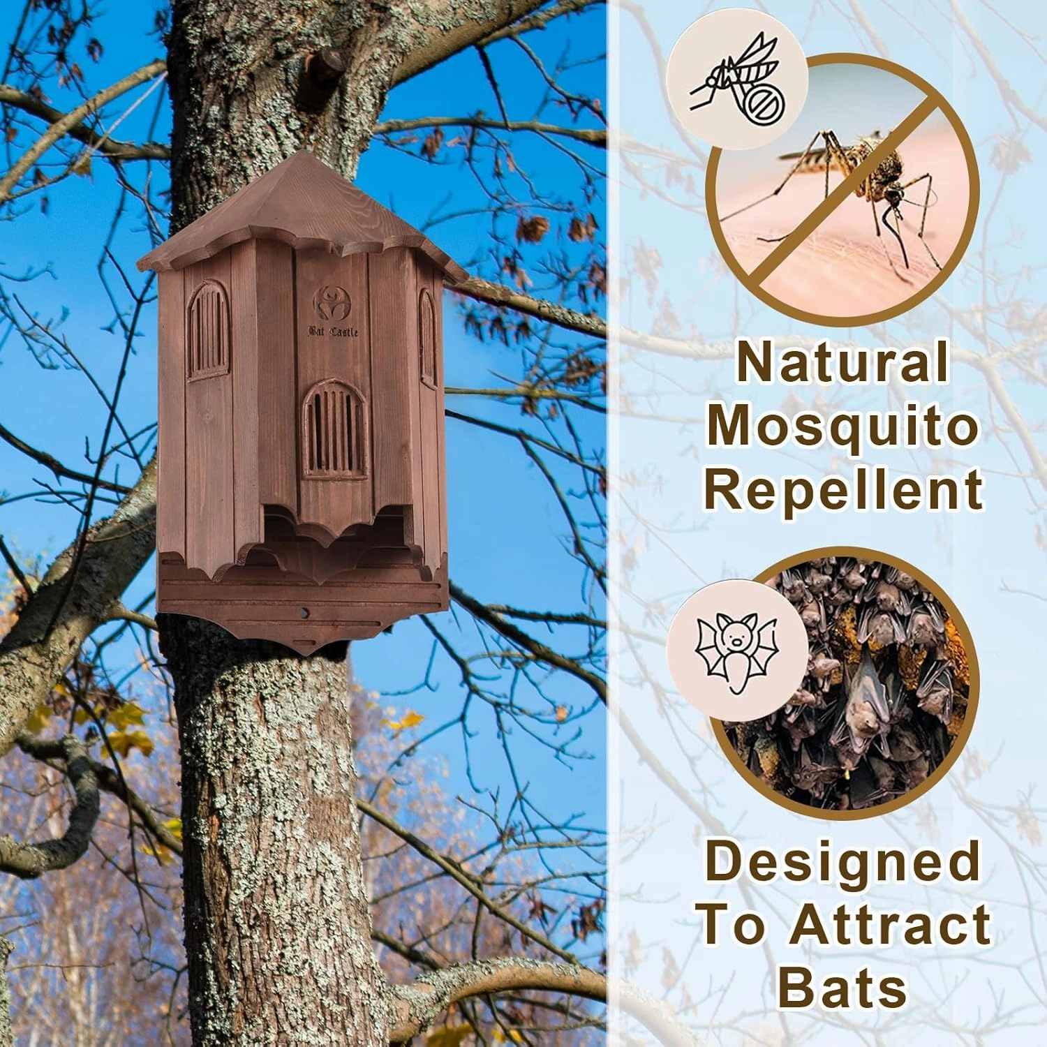 Wooden Castle Bat Houses for Outside Bat Box for Outdoors - Large Three Chamber Box Perfectly Designed to Attract Bats - Durable and Easy to Hang (Bat House Ⅰ Red)