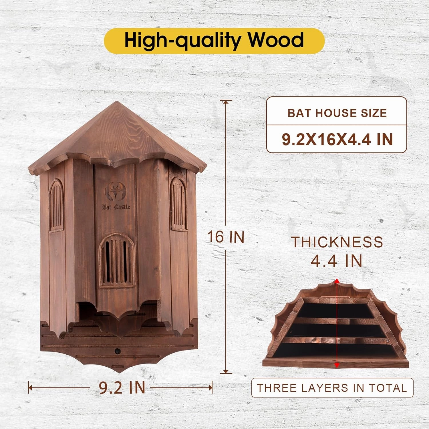 Wooden Castle Bat Houses for Outside Bat Box for Outdoors - Large Three Chamber Box Perfectly Designed to Attract Bats - Durable and Easy to Hang (Bat House Ⅰ Red)