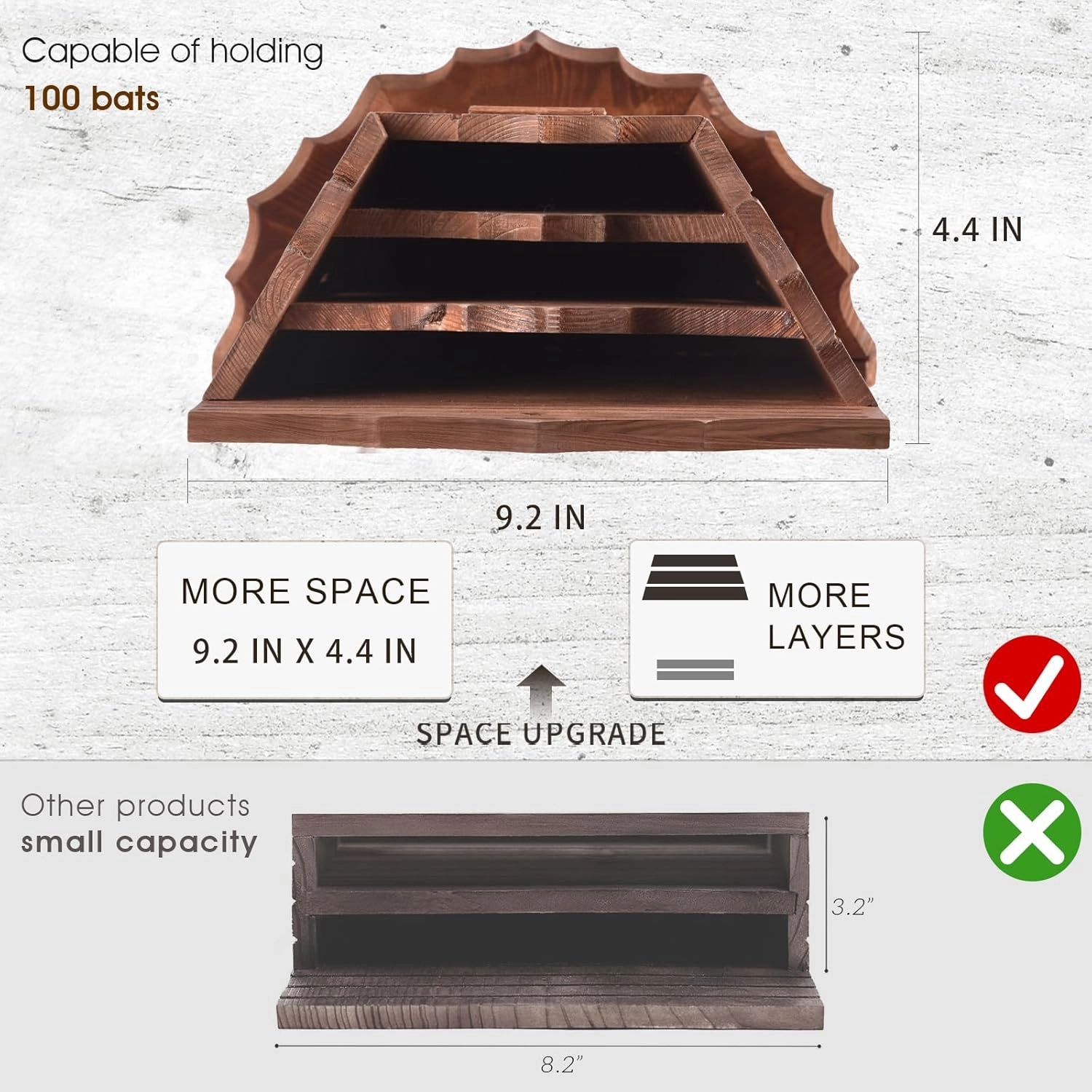Wooden Castle Bat Houses for Outside Bat Box for Outdoors - Large Three Chamber Box Perfectly Designed to Attract Bats - Durable and Easy to Hang (Bat House Ⅰ Red)