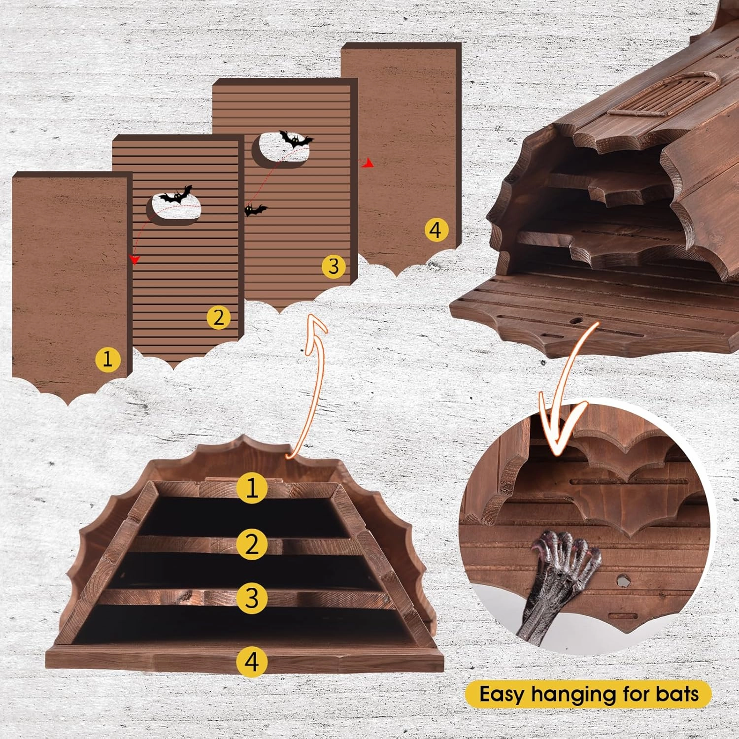 Wooden Castle Bat Houses for Outside Bat Box for Outdoors - Large Three Chamber Box Perfectly Designed to Attract Bats - Durable and Easy to Hang (Bat House Ⅰ Red)