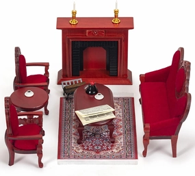 Wooden Dollhouse Furniture 1 12 Scale, Doll House Furniture Toys for Dollhouse Living Room Incl Classical Sofa Fireplace Coffee Table and Other Miniture House Furniture and Accessories