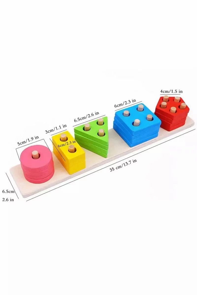 Wooden Geometric Blocks Stacking and Shape Sorting Puzzle Set