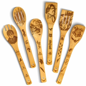 Woodlands-USA Harry Gifts for Kitchen for Potter Fans - Wooden Spoons for Cooking - Magical Wizard Style Bamboo Spoons - wood.