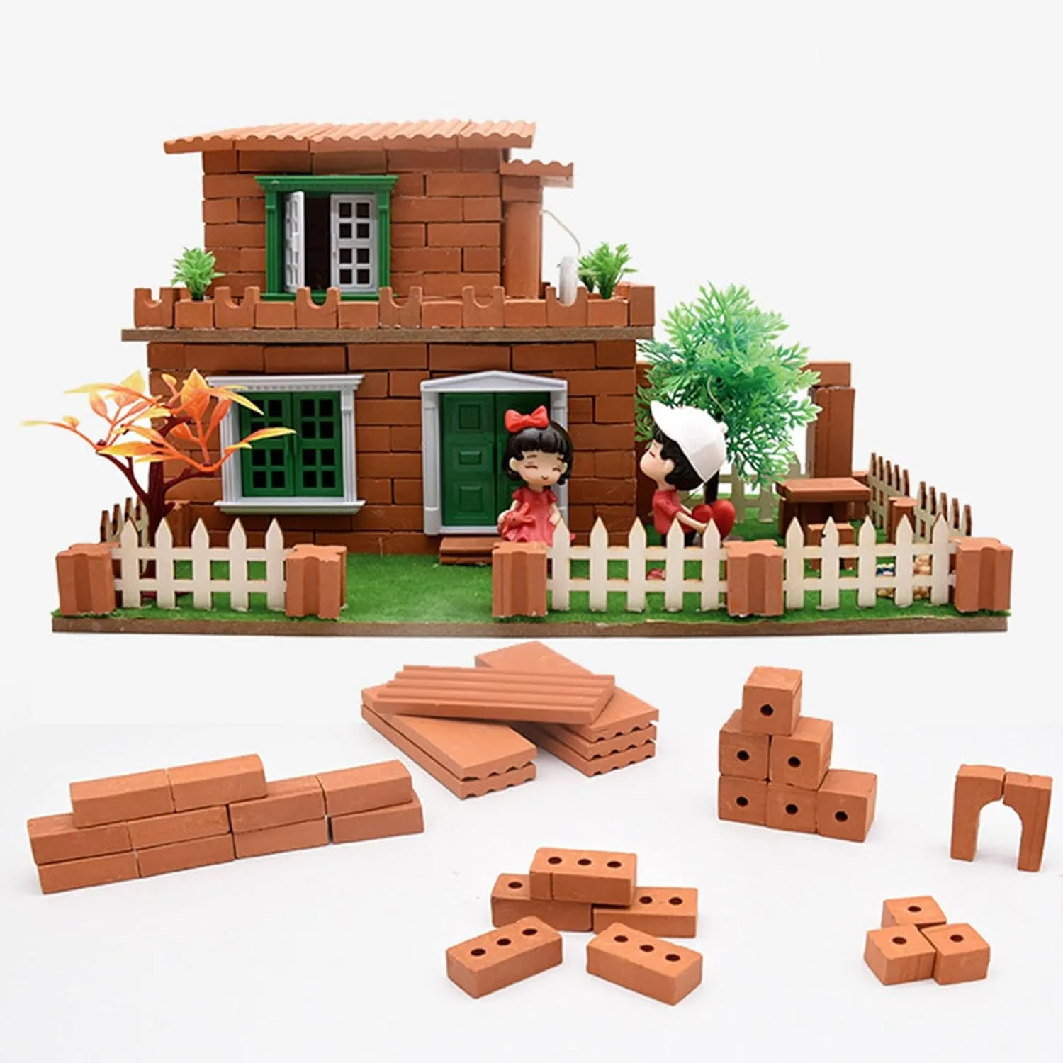 Woohome 300 PCS Mini Bricks Tiny Bricks for Landscaping Miniature Bricks Small Bricks for Crafts Realistic Fake Bricks Mini Blocks for Dollhouse Mini Garden Accessories (3 Holes Mini Red)