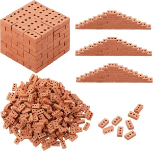 Woohome 300 PCS Mini Bricks Tiny Bricks for Landscaping Miniature Bricks Small Bricks for Crafts Realistic Fake Bricks Mini Blocks for Dollhouse Mini Garden Accessories (3 Holes Mini Red)