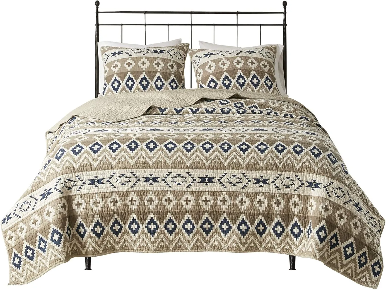 Woolrich Reversible Quilt Cabin Lifestyle Design - All Season, Breathable Coverlet Bedspread Bedding Set, Matching Shams, Oversized Full/Queen, Montana Tribal Tan 3 Piece