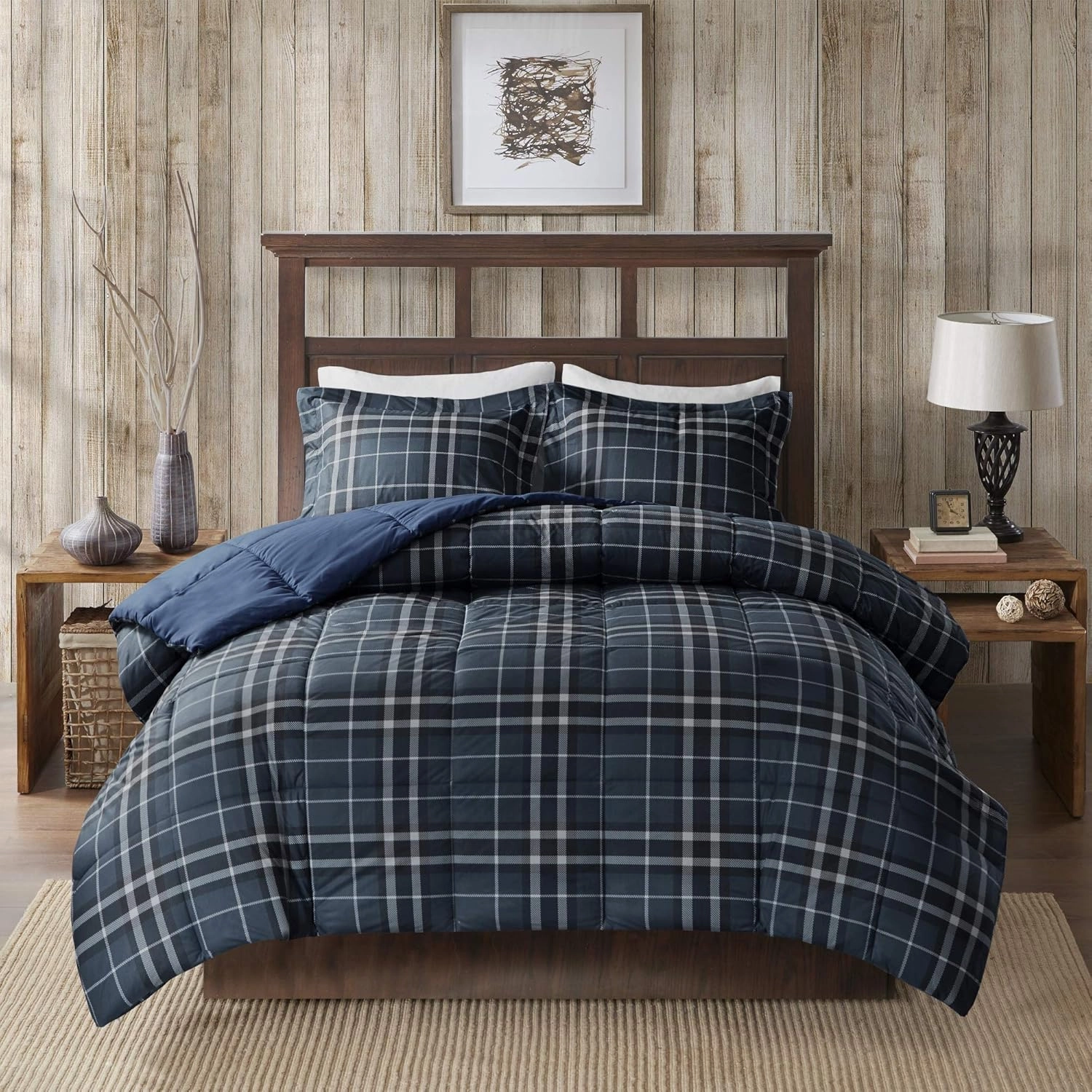 Woolrich Comforter Set, Cabin Lodge, Warm Cover for Colder Season, Modern Cottage-Inspired Down Alternative Ultra Soft Microfiber Bedding, Matching Sham, Plaid Navy Twin 2 Piece