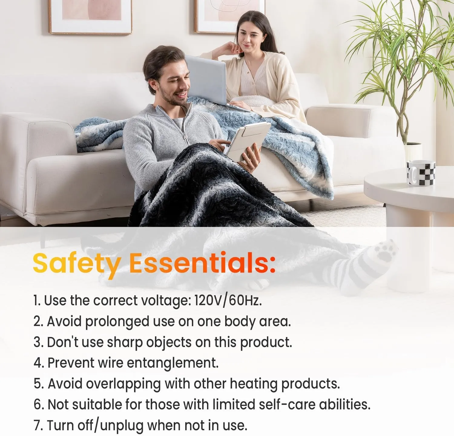 WOOMER [5 Year Warranty Electric Heated Throw Blanket (50"x 60"), Eco-Friendly Faux Fur&Soft Sherpa,Fast Heating Blanket with Floral Pattern, 4 Heating Levels & 4H Auto Off, ETL Certified, Home Decor