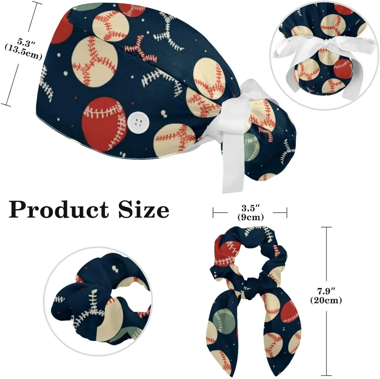 Working Hats with Buttons & Ribbon Ties for Women, Unicorn Black Surgery Scrub Cap Long Hair, Nurse Bouffant Caps