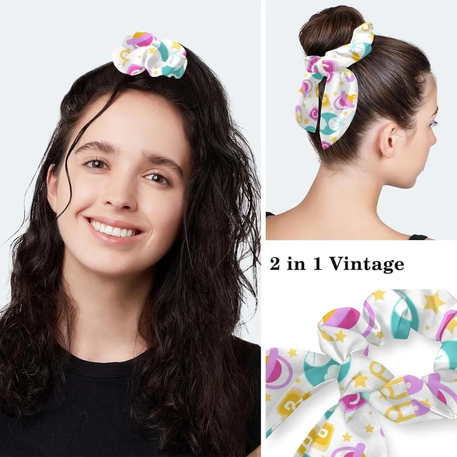 Working Hats with Buttons & Ribbon Ties for Women, Unicorn Black Surgery Scrub Cap Long Hair, Nurse Bouffant Caps