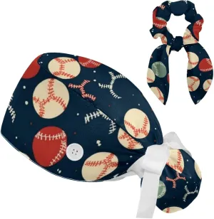 Working Hats with Buttons & Ribbon Ties for Women, Unicorn Black Surgery Scrub Cap Long Hair, Nurse Bouffant Caps