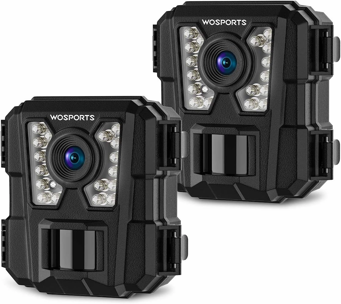 WOSPORTS Mini Trail Camera 2 Pack 24MP 1080P HD, Hunting Cam with Night Vision Motion Activated, Game Camera for Wildlife Monitoring