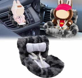 x xotic tech Car Seat for Dolls with Soft Furry Cushion, Cute Safety Seat Fresheners Clips onto Car Air Vent, Includes Seat Leg for Desktop Display, Car Ornament Decoration Accessories (Gray Leopard)