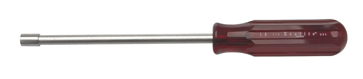 Xcelite L8 Extra Long Full Hollow Shaft Nutdriver, 9-3/4" Hole Depth, 1/4" Blade Diameter, 6" Working Length, Red Handle
