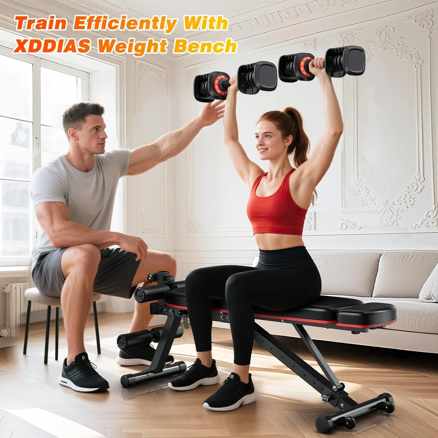 XDDIAS Adjustable Dumbbell Set of 2-25LB/55LB Set-1Sec Adjustable Dumbbell Weights-5 in 1 Free Weights Dumbbells Set with Effortless Tray/No-Slip Handle-Compact Size for Women/Men at Home Gym