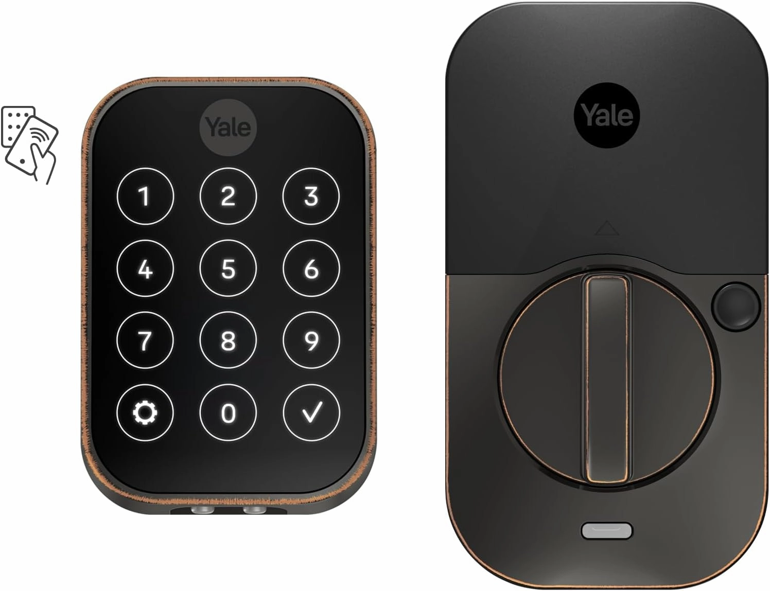 Yale Assure Lock 2 Plus Apple Home Keys, Bronze Keyless Entry Door Lock with Keypad for Code Entry Lock and Auto-Unlock (No Wi-Fi) Remote Access Requires Apple Home Hub via HomeKit, ‎YRD450-N-BLE-0BP