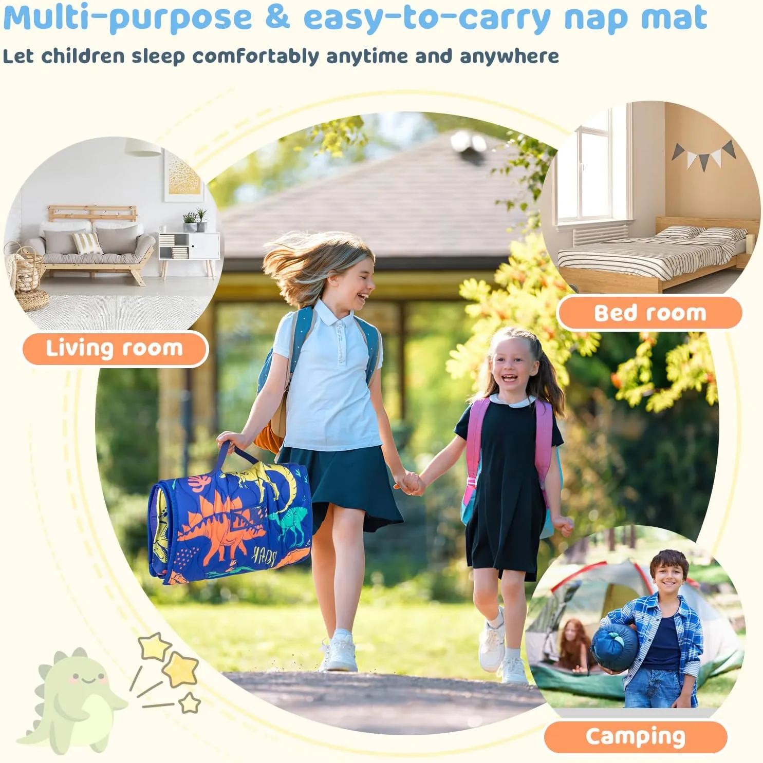 YCDTMY Nap Mat with Pillow 55‘’*29‘’ for 2-7 Years, Cotton Toddler Sleeping Bag with Removable Minky Blanket, Daycare Nap Mats for Preschool Kindergarten, Sleeping mat Slumber Bag Blue Space