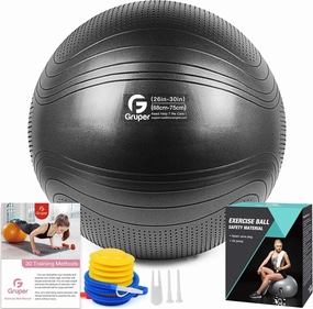 Yoga Ball, 22-30 Inch Extra Thick Exercise Ball for Workout Fitness Balance, Anti Burst Chair for Home and Office Desk, Includes Hand Pump & Workout Guide Access