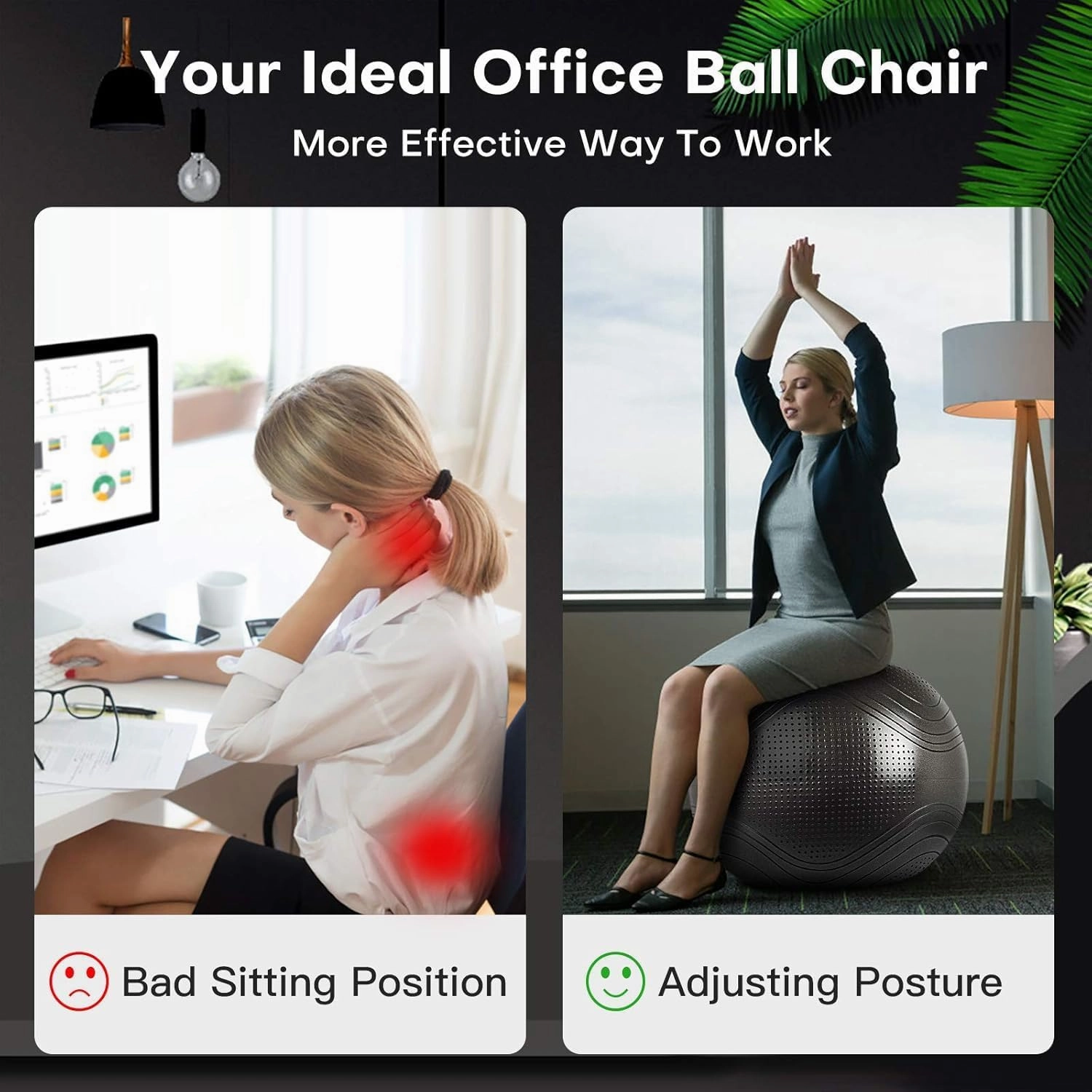 Yoga Ball, 22-30 Inch Extra Thick Exercise Ball for Workout Fitness Balance, Anti Burst Chair for Home and Office Desk, Includes Hand Pump & Workout Guide Access