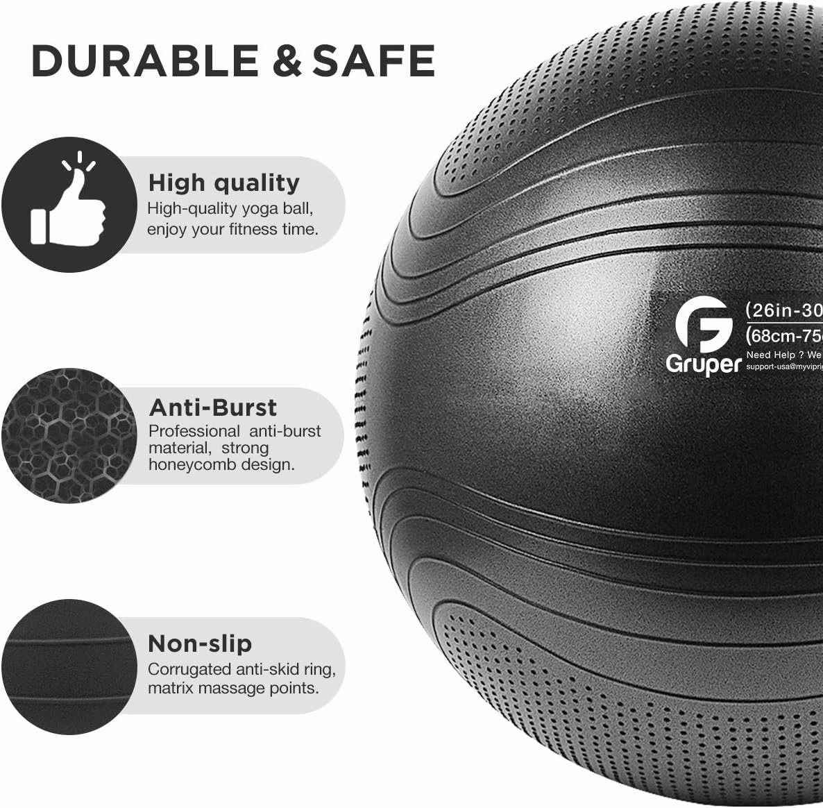 Yoga Ball, 22-30 Inch Extra Thick Exercise Ball for Workout Fitness Balance, Anti Burst Chair for Home and Office Desk, Includes Hand Pump & Workout Guide Access