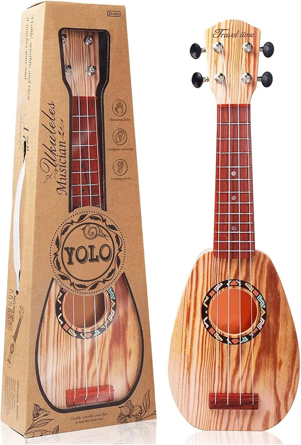 YOLOPLUS  17 Inch Kids Ukulele Guitar Toy 4 Strings Mini Children Musical Instruments Educational Learning Toy for Toddler Beginner Keep Tone Anti-Impact Can Play with Picks/Strap/Primary Tutorial