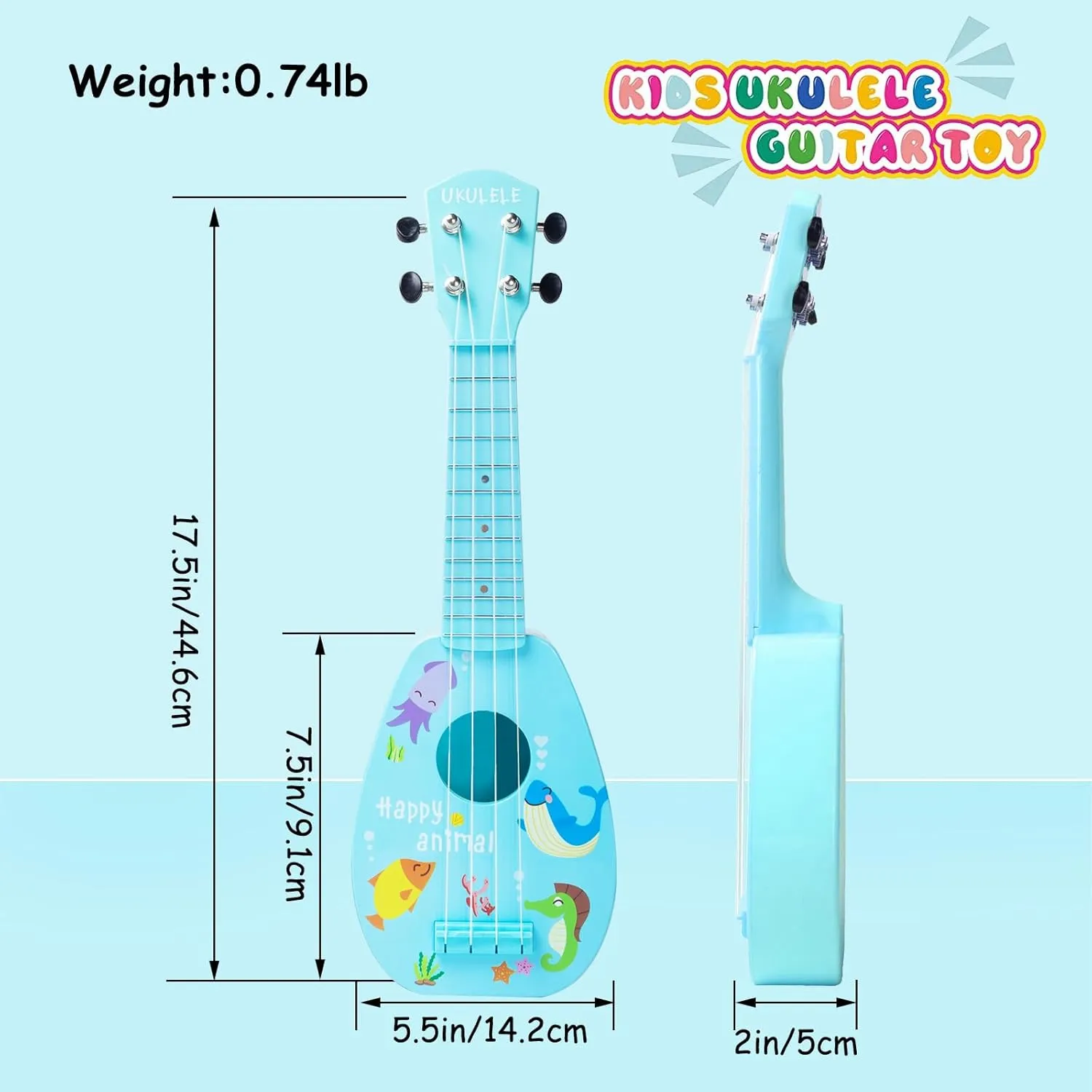 YOLOPLUS  17 Inch Kids Ukulele Guitar Toy 4 Strings Mini Children Musical Instruments Educational Learning Toy for Toddler Beginner Keep Tone Anti-Impact Can Play with Picks/Strap/Primary Tutorial