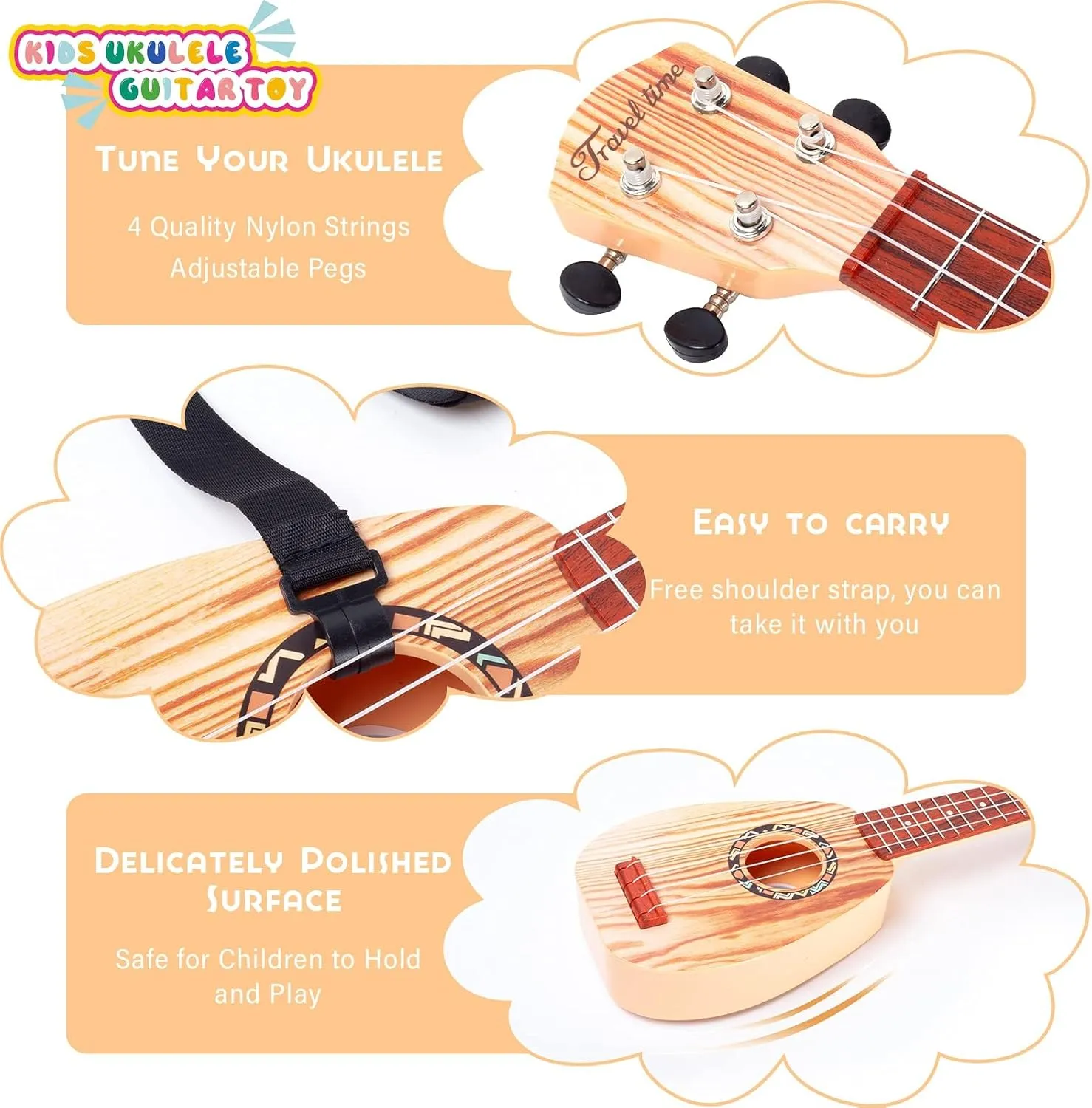 YOLOPLUS  17 Inch Kids Ukulele Guitar Toy 4 Strings Mini Children Musical Instruments Educational Learning Toy for Toddler Beginner Keep Tone Anti-Impact Can Play with Picks/Strap/Primary Tutorial