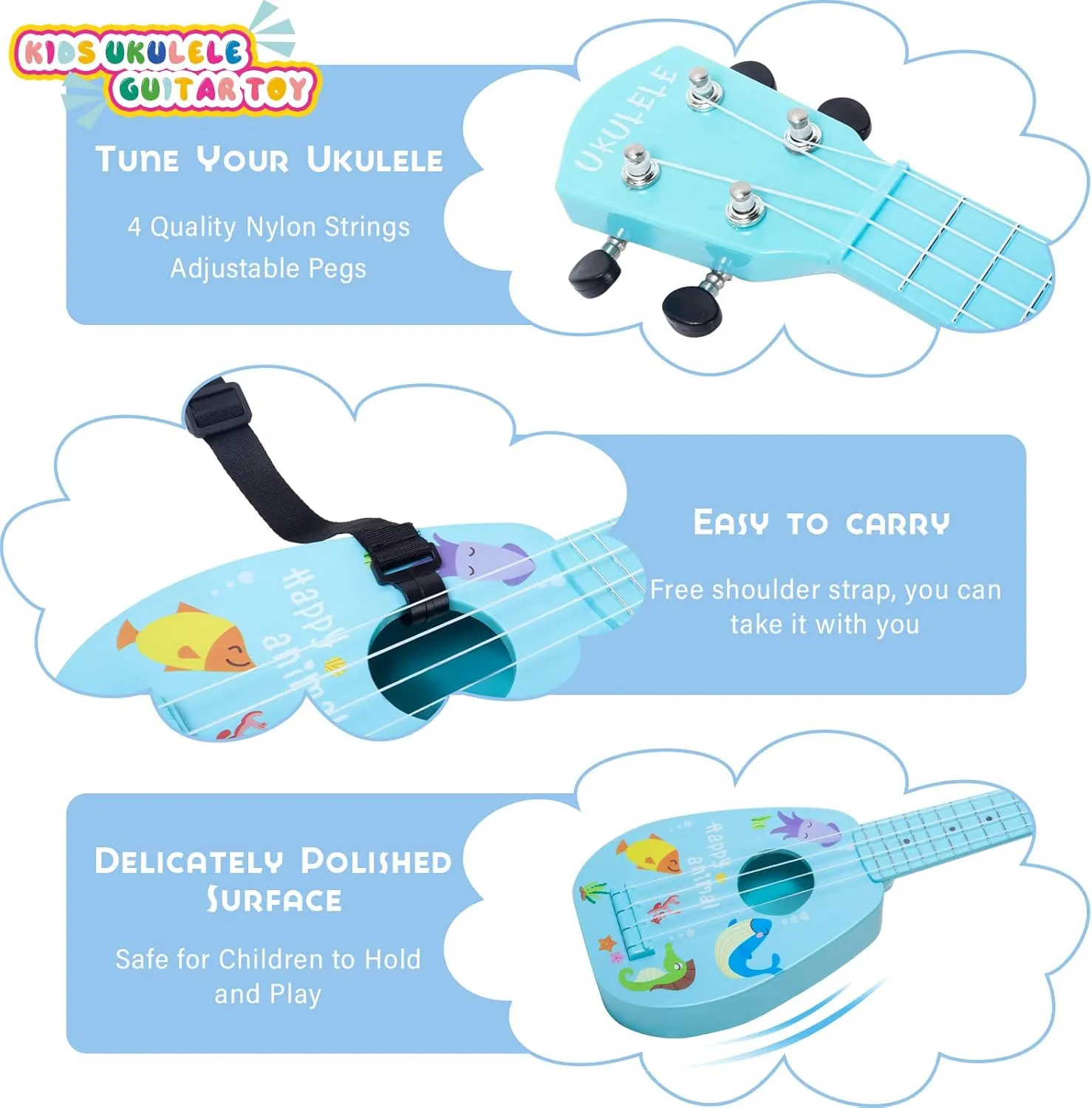 YOLOPLUS  17 Inch Kids Ukulele Guitar Toy 4 Strings Mini Children Musical Instruments Educational Learning Toy for Toddler Beginner Keep Tone Anti-Impact Can Play with Picks/Strap/Primary Tutorial