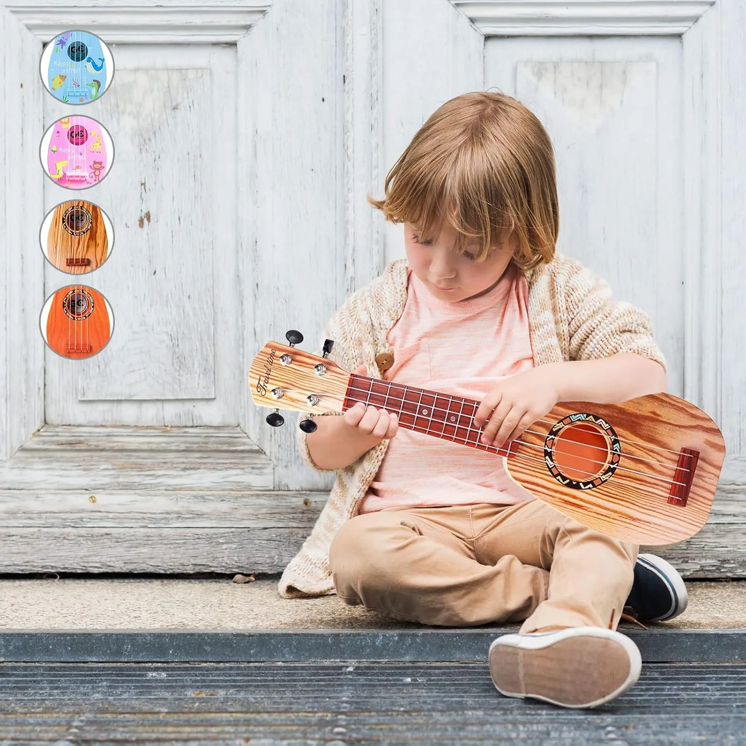YOLOPLUS  17 Inch Kids Ukulele Guitar Toy 4 Strings Mini Children Musical Instruments Educational Learning Toy for Toddler Beginner Keep Tone Anti-Impact Can Play with Picks/Strap/Primary Tutorial