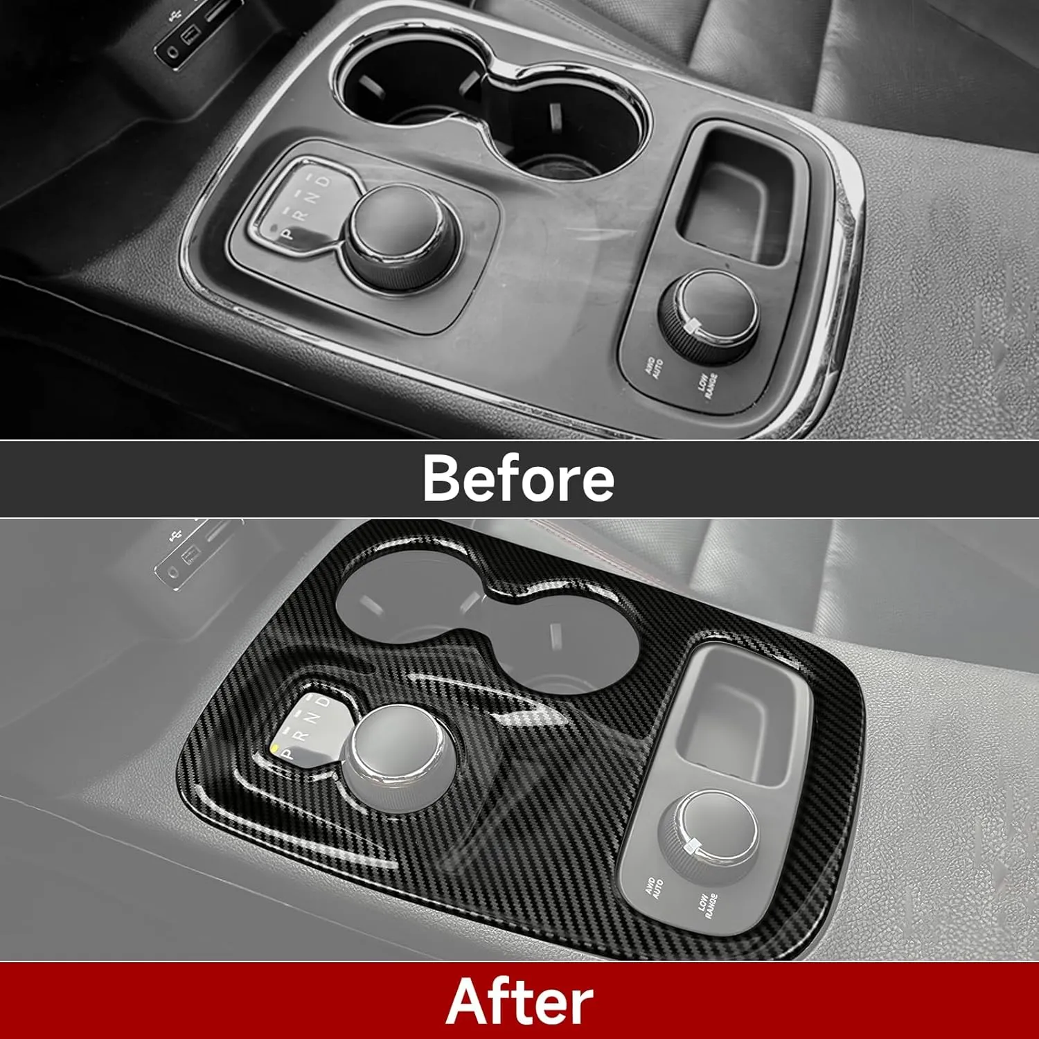 Youtaiche Car ABS Gear Shift Panel Cover Trim for Dodge Durango Accessories 2014 2015 2016 2017 Carbon Fiber Interior Decoration (Black)