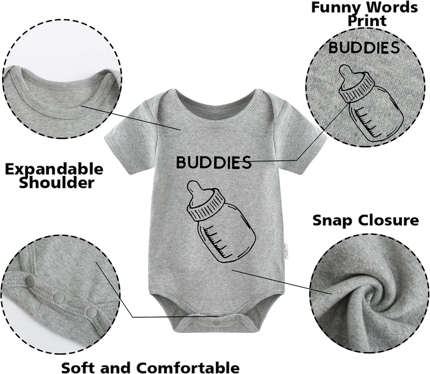 YSCULBUTOL Baby Twins Bodysuit Drinking Buddies Newborn Baby Romper Twins Boy Girl Matching Outfits Triplets Set