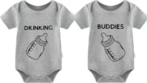 YSCULBUTOL Baby Twins Bodysuit Drinking Buddies Newborn Baby Romper Twins Boy Girl Matching Outfits Triplets Set