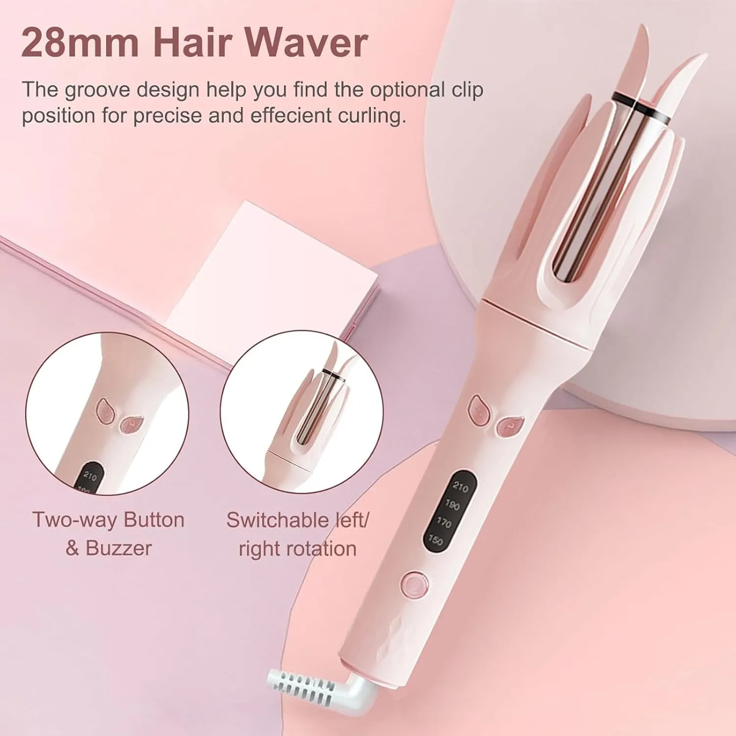 Yuehuam Automatic Hair Curler 28mm Barrel Fast Heating Rotating Curling Iron Wand with 4 Adjustable Temps Auto Shut-Off Hair Styling Tool