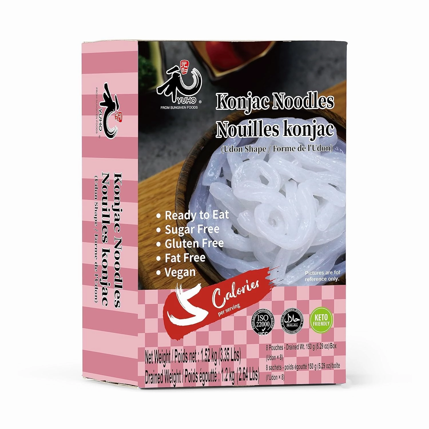 YUHO Udon Noodle Konjac Shirataki Instant Chewy Noodles Vegan Gluten Free Low Carb Calorie Sugar Free Keto Friendly Pre-cooked Quick Easy Noodle 8 Pack