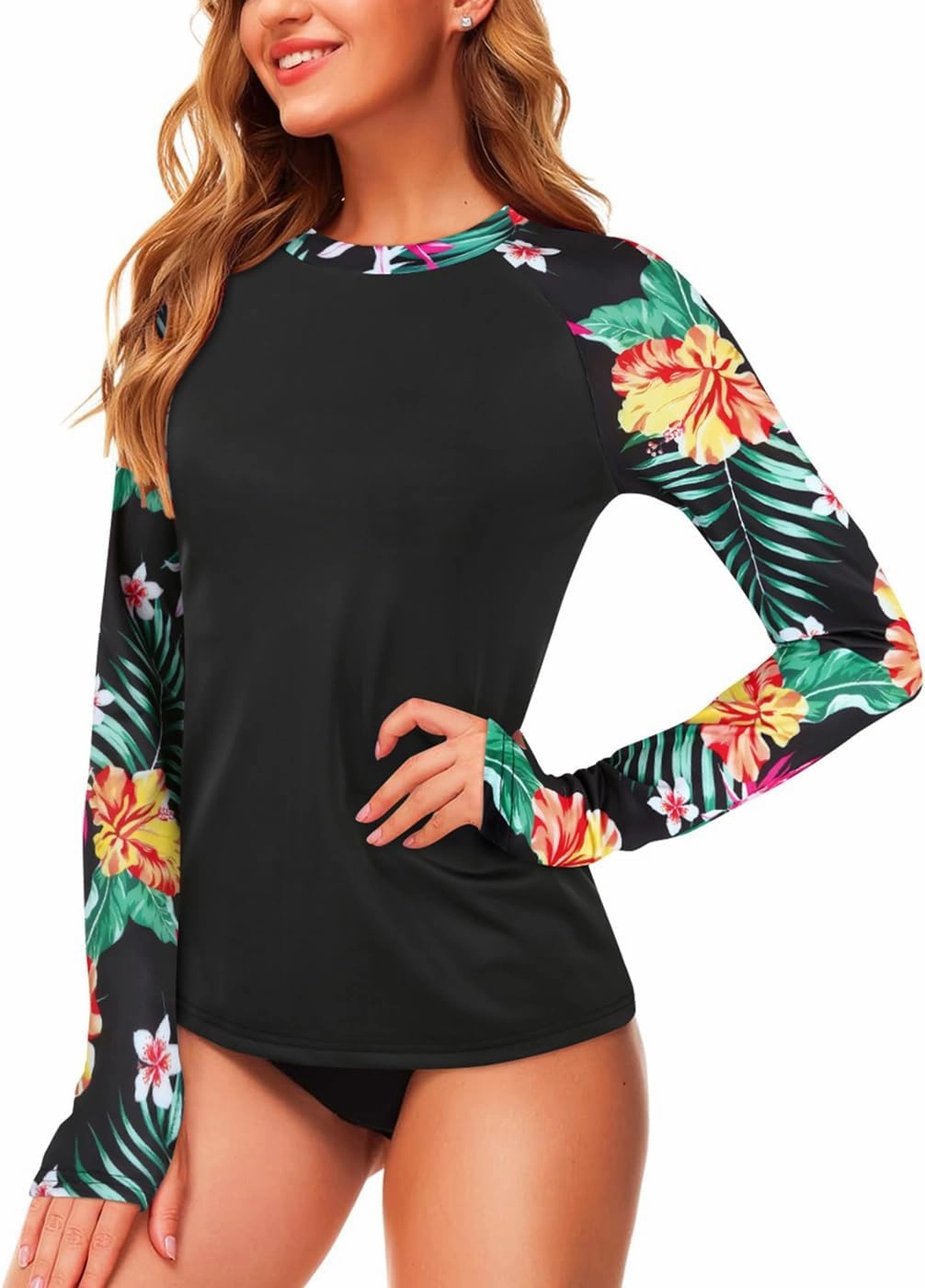 Zamowoty Womens Rash Guard Long Sleeve Swim Shirts UPF 50  Sun Protection Bathing Suit Swimsuit Top with Thumb Hole No Bottom