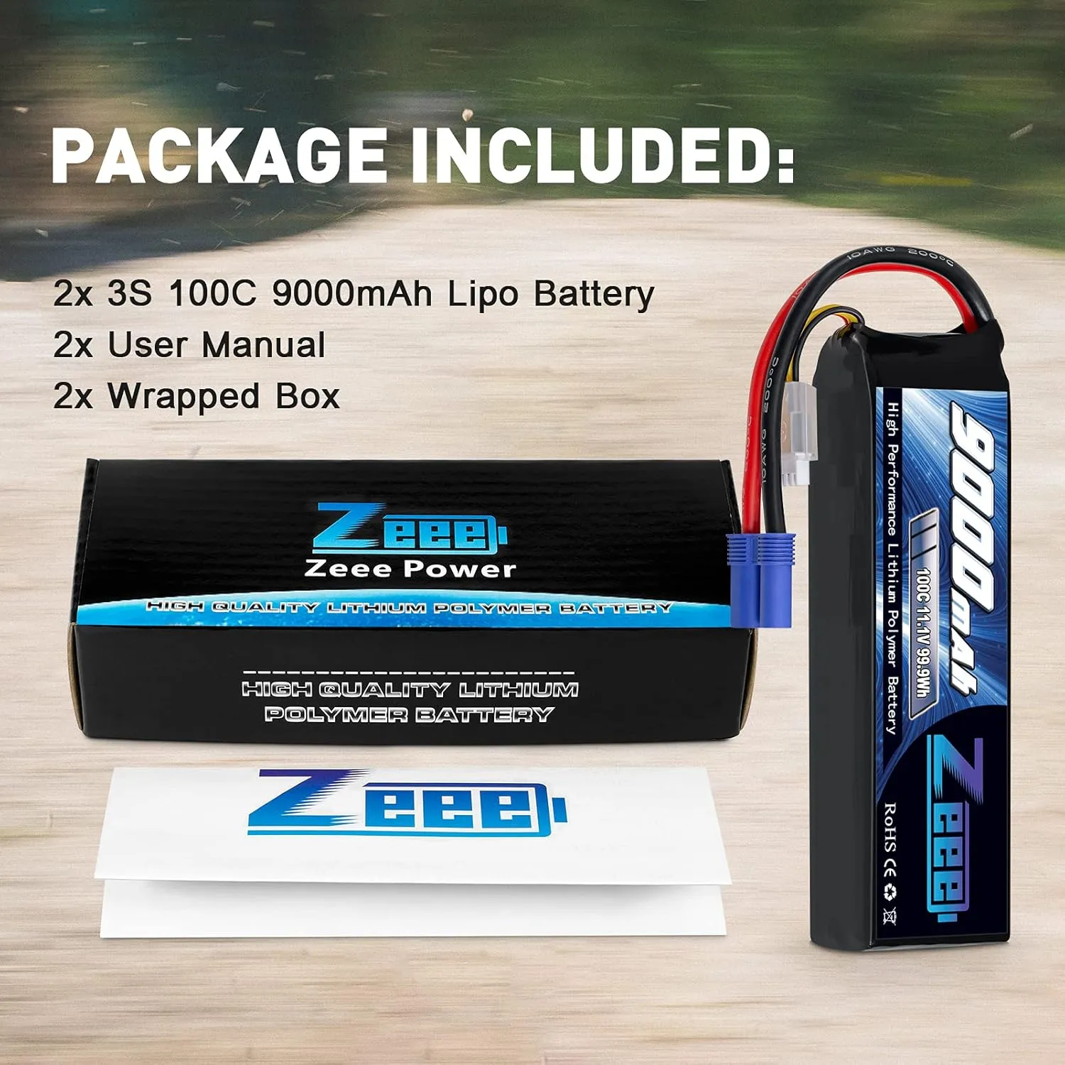 Zeee 3S 9000mAh Lipo Battery 11.1V 100C EC5 Connector with Metal Plates Soft Case RC Battery for RC Car Truck Tank Racing Hobby Models (2 Pack)