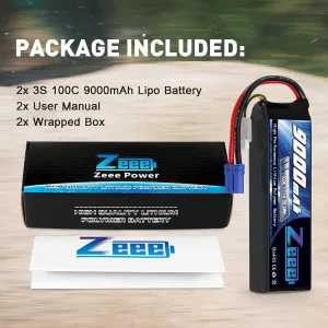 Zeee 3S 9000mAh Lipo Battery 11.1V 100C EC5 Connector with Metal Plates Soft Case RC Battery for RC Car Truck Tank Racing Hobby Models (2 Pack)