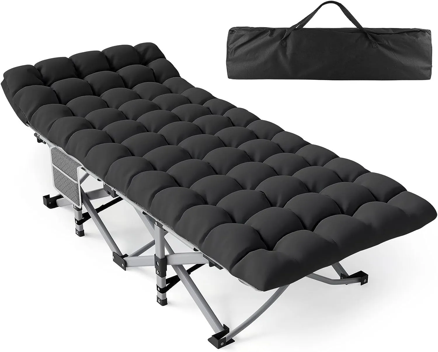 ZENPETIO Camping Cot, Camping Cots for Adults with Thick Mattress, Heavy Duty Cots for Sleeping 500LBS (Max Load) 1200D Double Layer Oxford, Camping Bed for Home Travel Camp Beach Vacation