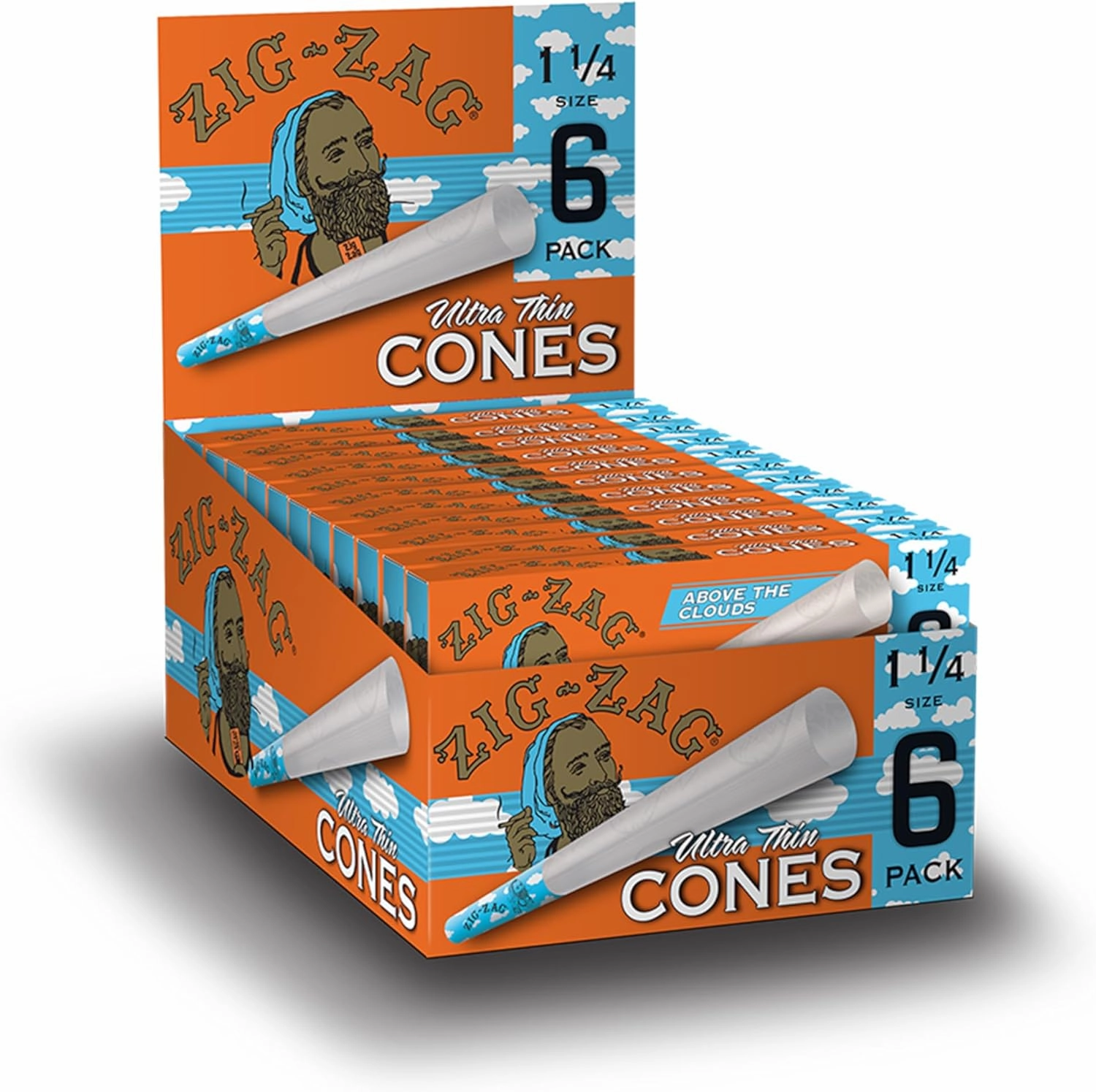 Zig-Zag “Above The Clouds” Pre Rolled Cones - Limited Edition 1¼ Size with Custom Tips - 24 Packs (144 Cones) Ultra-Thin Paper for Slow Burn