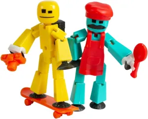 Zing Stikbot Chef and Lifestyle Dual Action Pack - Includes 2 Stikbots and Lots of Cool Accessories in Eco Friendly Packaging (Pack B - Blue & Yellow)