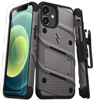 ZIZO Bolt Series for iPhone 12 Mini Case with Screen Protector Kickstand Holster Lanyard - Gun Metal Gray